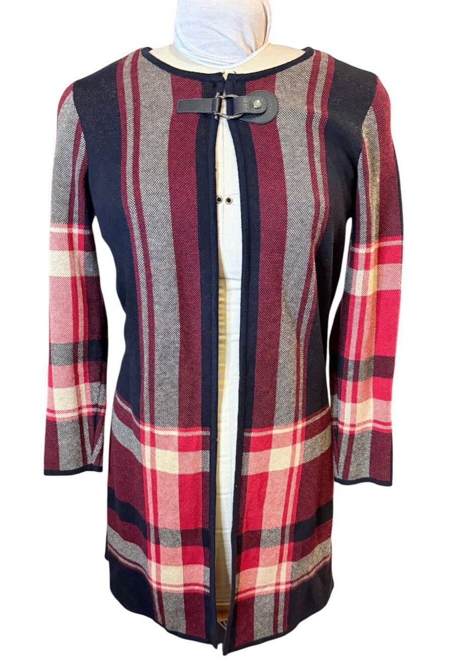 Jones Studio Women’s Long Cardigan Sweater Jacket Small Buckle Closure Academic